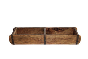 Doppelte Ziegelform aus recyceltem Holz mit Metallbeschlägen, ca. 57,3 x 14 x 9 cm