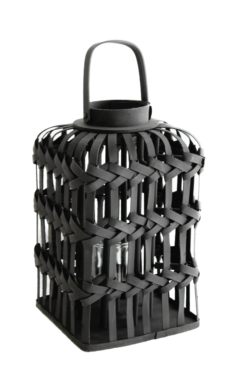 Bambus Laterne in schwarz mit Glasform, Größe 26 x 26 cm, Höhe 45 cm