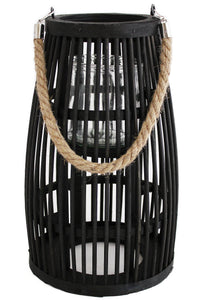 Bambus Laterne in schwarz mit Glasform in 2 Größen erhältlich