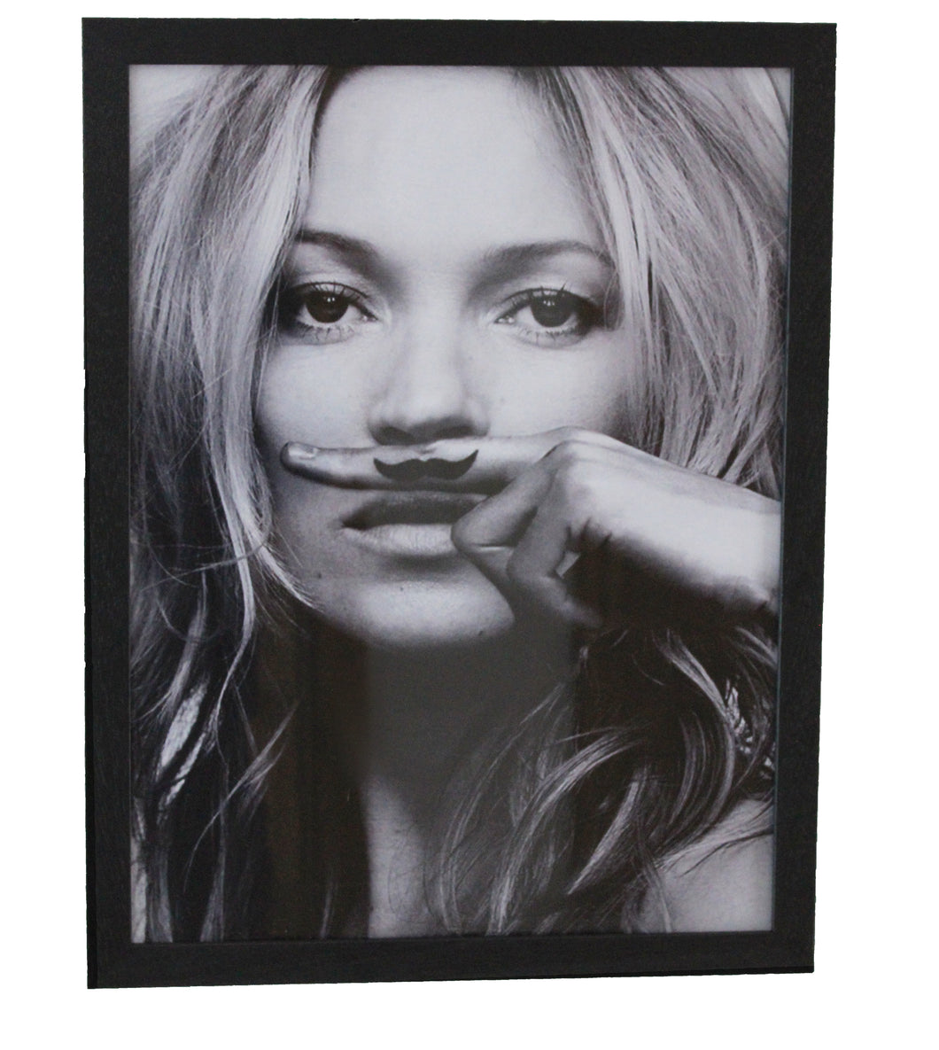 Bild von Kate Moss mit schwarzem Holzrahmen und Glasabdeckung, 33 x 43 cm