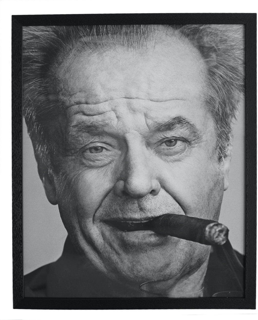 Bild von Jack Nicholson in Schwarz/Weiß mit Holzrahmen und Glasabdeckung, 53 x 43 cm
