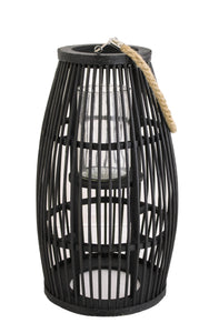 Bambus Laterne in schwarz mit Glasform in 2 Größen erhältlich
