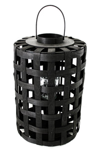 Bambus Laterne XXL in schwarz mit Glasform, Höhe 65 cm, Durchmesser 45 cm