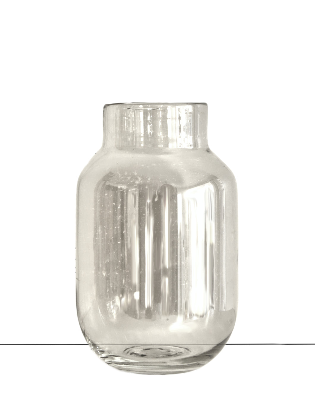 Stilvolle Glas Vase in hellgrau mit leichter Perlmuttoptik, Höhe 28 cm, Durchmesser 18 cm