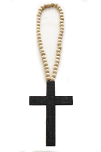 Zauberhaftes Boho Holz Kreuz mit Holzperlenkette in 3 Varianten