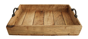 Rustikales Holz Tablett mit Metallgriffen, 45 x 30 cm x 7 cm