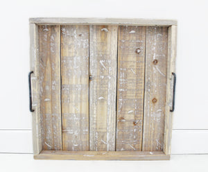 Holz Tablett mit Metallgriffen in Vintage Optik, Größe 48 x 48 x 5 cm