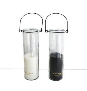 Kerze im Glas mit Aufhängung in 2 unterschiedlichen Farbvarianten erhältlich, Höhe Glas 21 cm, Durchmesser  6,3 cm