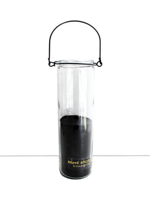 Kerze im Glas mit Aufhängung in 2 unterschiedlichen Farbvarianten erhältlich, Höhe Glas 21 cm, Durchmesser  6,3 cm