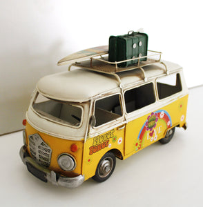 Cooler Van "Flower Power" im Hippie Style mit Gepäck , Farbe Gelb