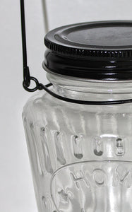 Glas mit Metalldeckel zum aufhängen, Höhe 13 cm, Durchmesser ca. 9 cm