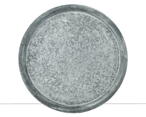 Großer Zinkteller / Tablett, glatt geschliffen, Durchmesser 50 cm, variierende Patina