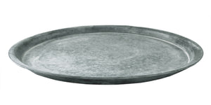 Großer Zinkteller / Tablett, glatt geschliffen, Durchmesser 50 cm, variierende Patina